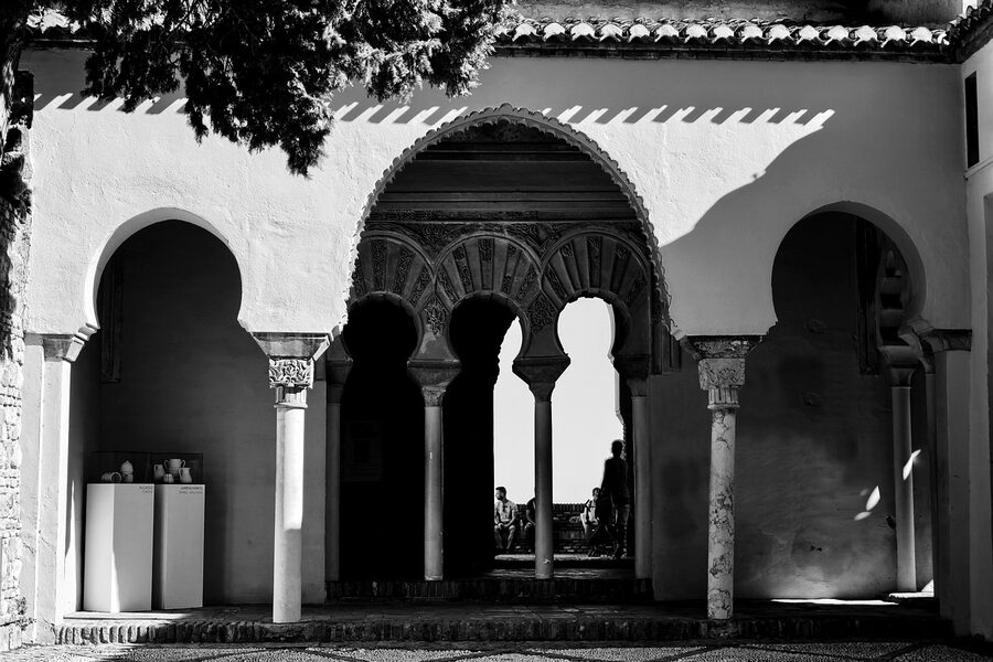 Alcazaba Malaga arabic horseshoe arches in detail