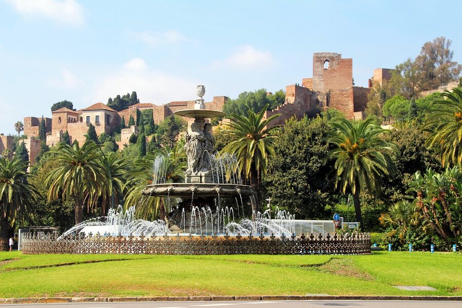 Fountain in the Moorish garden of the Alcazaba Malaga upper palace
