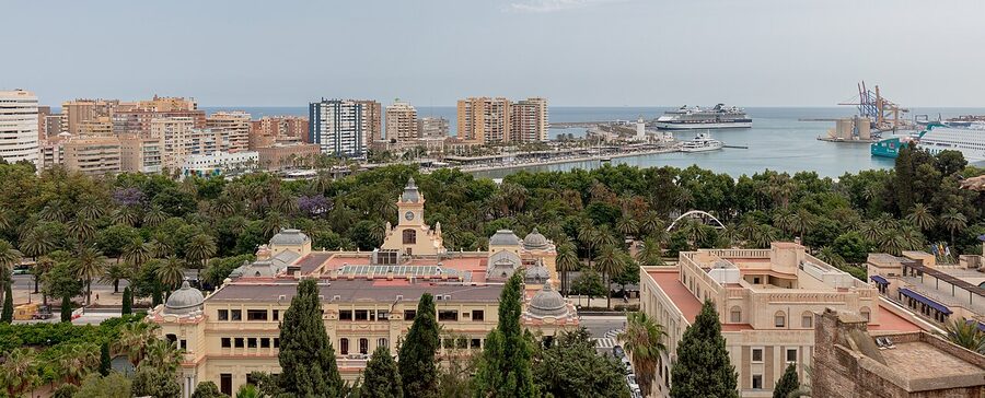 View from the Alcazaba Malaga down to the port and Mediterranean