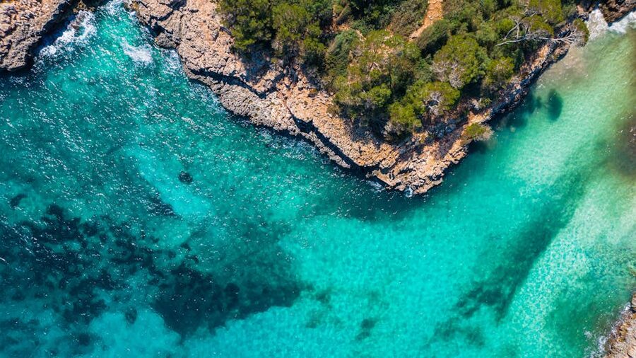 Mallorca turquoise cove aerial