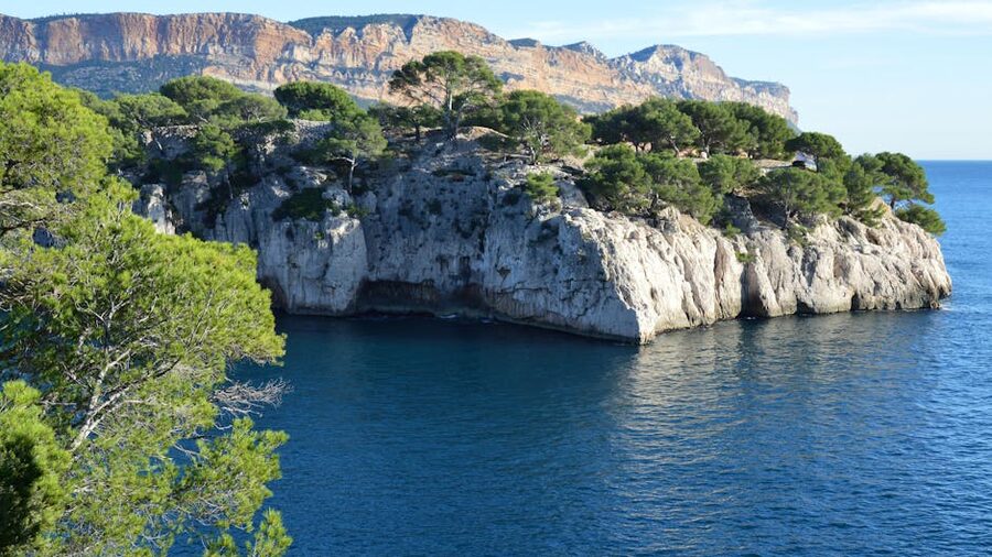 Coastal cliffs and azure waters in the Calanques near Cassis