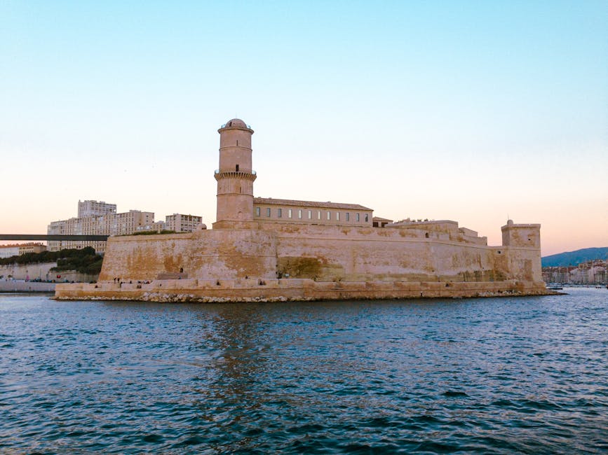 Fort Saint-Jean by the sea in Marseille at sunset