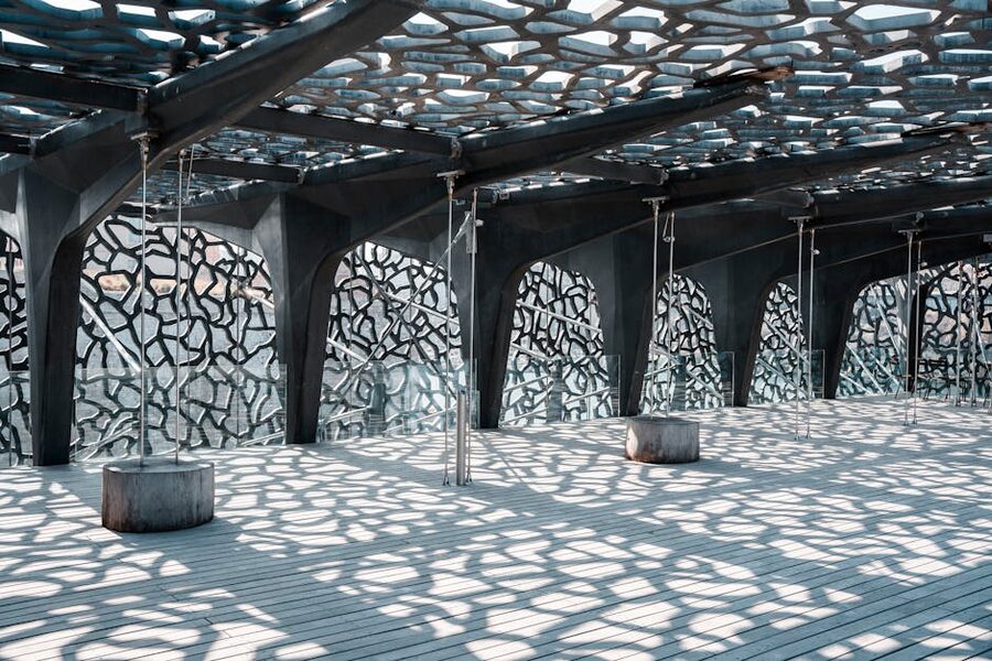 MUCEM lattice architecture casting shadows in Marseille