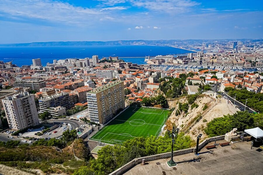 Notre Dame de la Garde with Marseille city skyline
