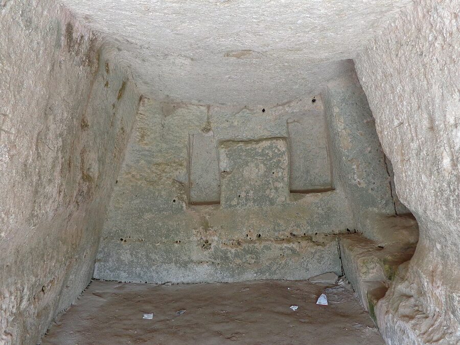 Interior of a rupestrian cave church in Matera