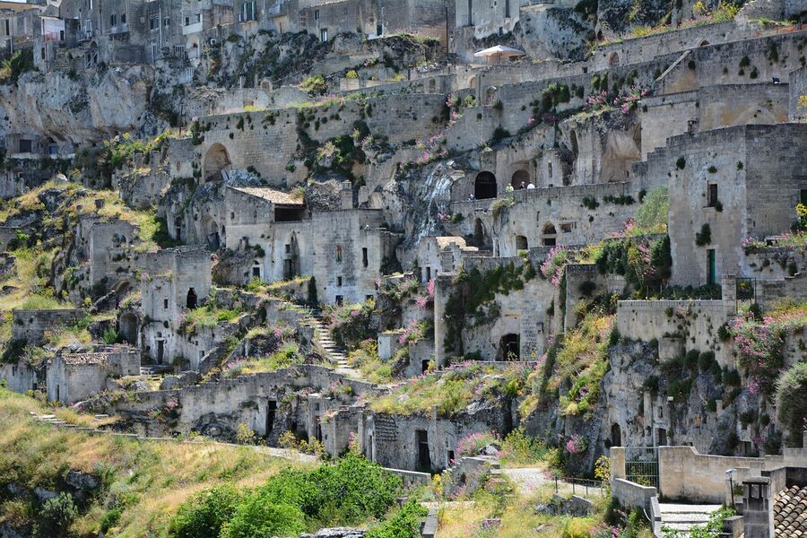 Stairways and galleries through the Sassi di Matera cave houses