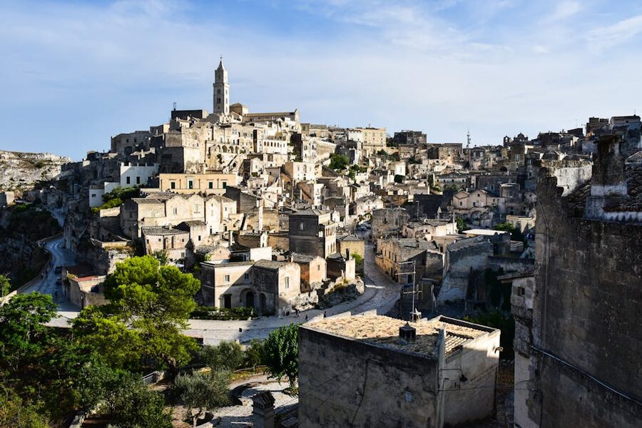 Panoramic view of Matera Sassi historic stone architecture