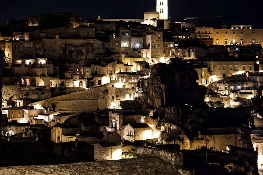 Sassi di Matera illuminated at night