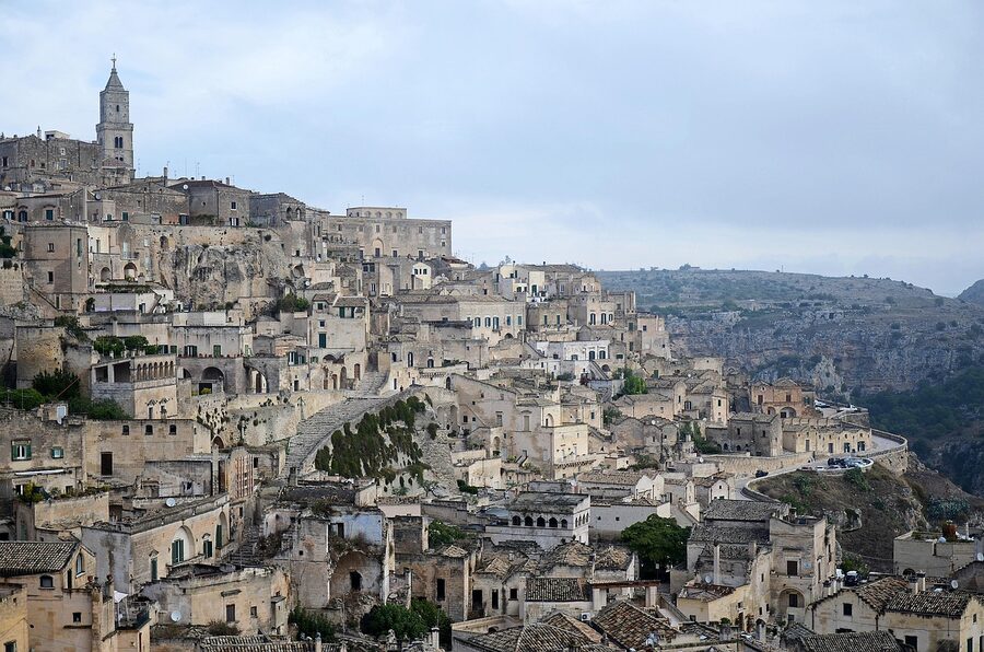 Rooftops of Matera Sassi from a distance