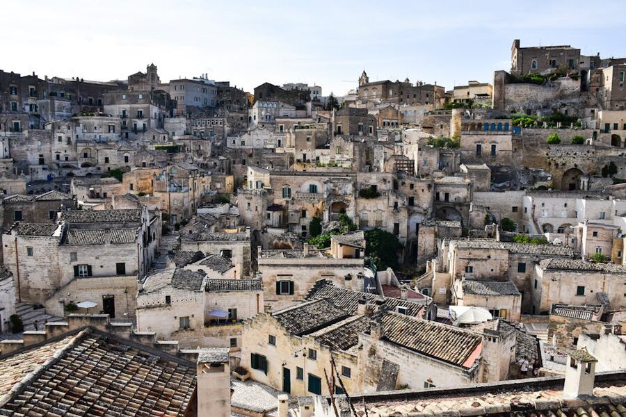 Stone architecture of Matera Sassi in bright daylight