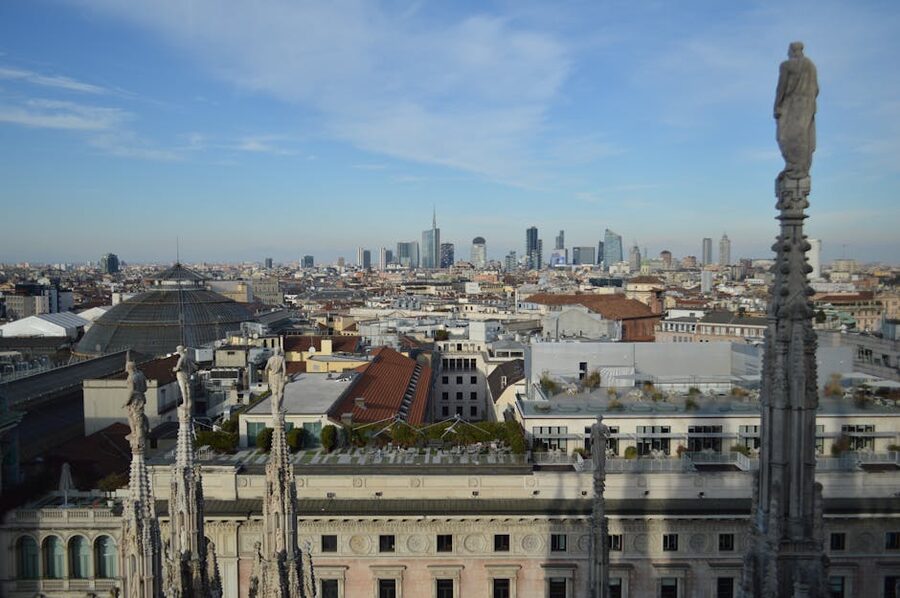 Aerial view of Milan from the Duomo terraces