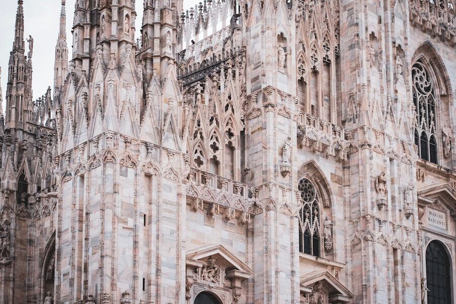 Detail of Milan Duomo Gothic facade marble carving