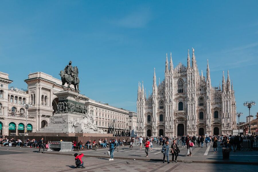 Vittorio Emanuele II equestrian statue and Milan Duomo
