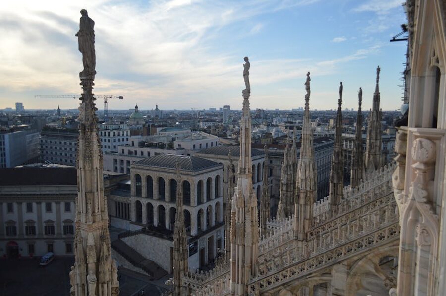 View from Milan Duomo rooftop terrace looking out over the city
