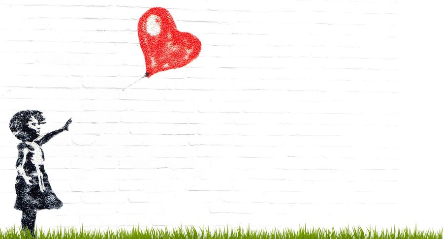 Banksy-style girl with red balloon mural reference