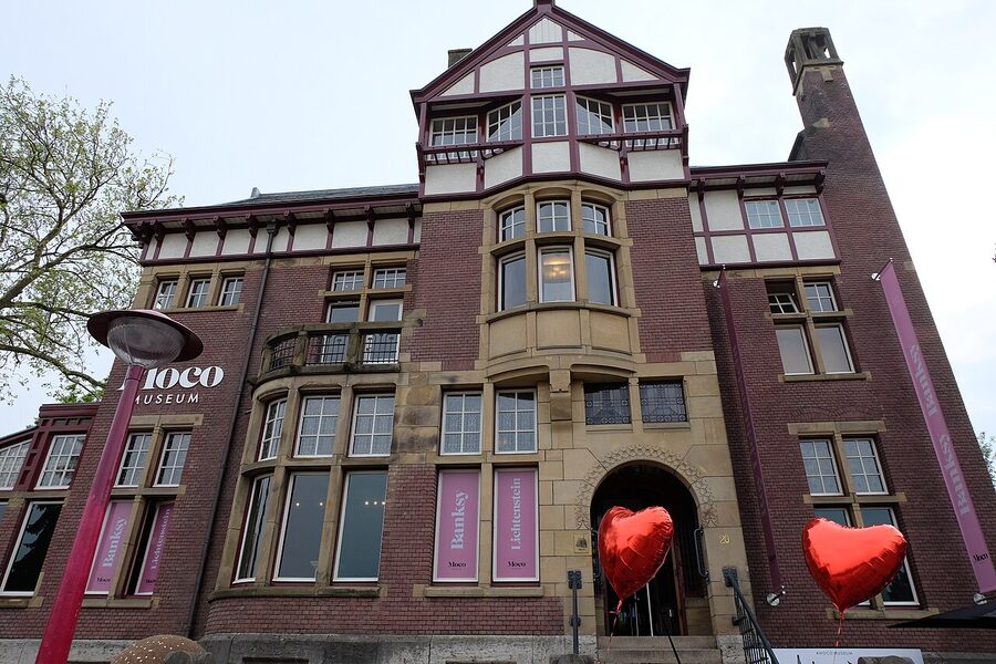 Moco Museum Amsterdam interior gallery with Banksy works on display