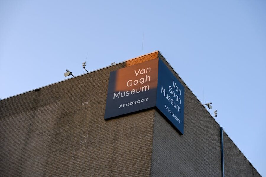Van Gogh Museum building from a low angle on Museumplein