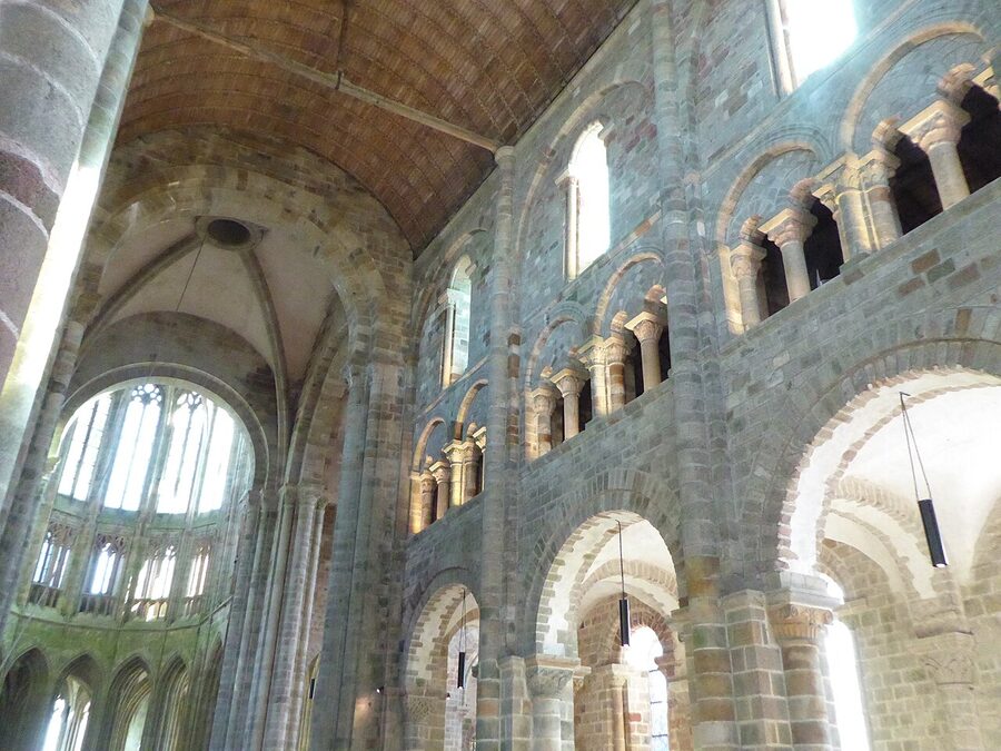 Mont-Saint-Michel abbey interior vaulted ceiling