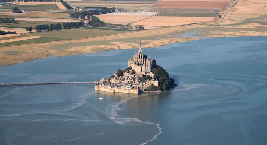Aerial photo of Mont-Saint-Michel Abbey in Normandie
