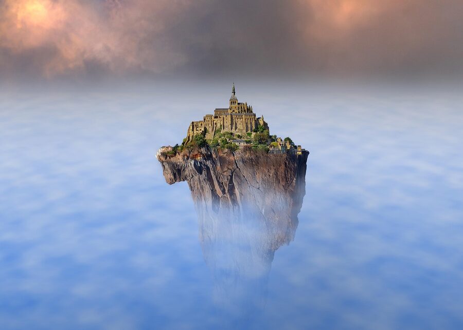 Mont-Saint-Michel as a floating island in high tide