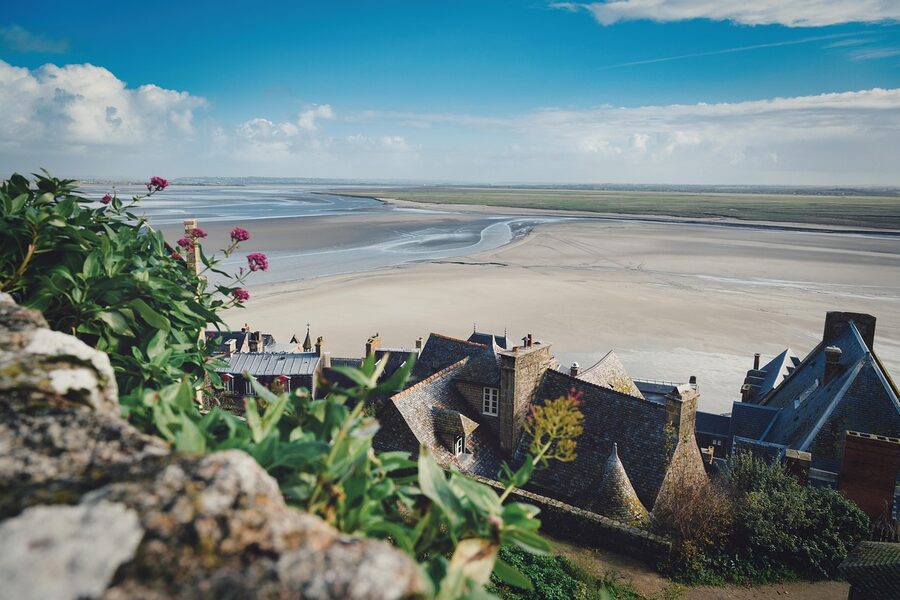 Mont-Saint-Michel from the beach with clouds