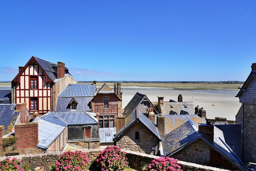 Mont-Saint-Michel houses at low tide