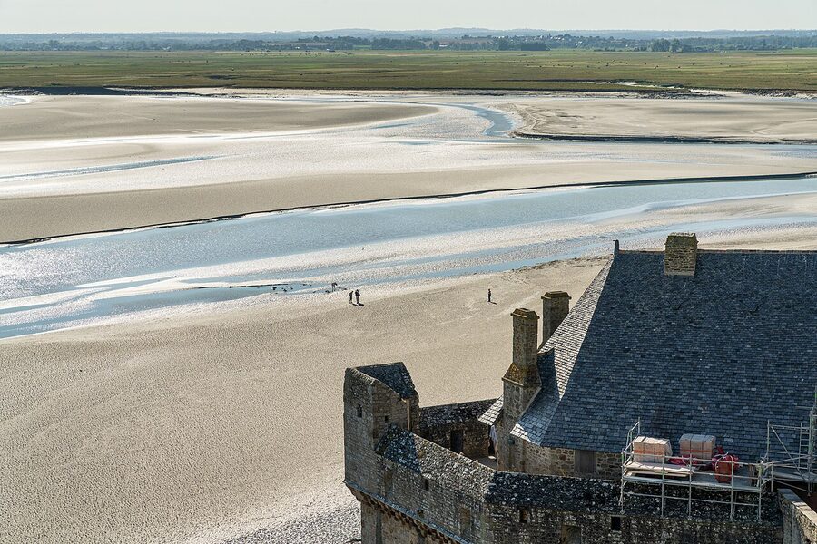 View from Mont-Saint-Michel ramparts as the tide rises