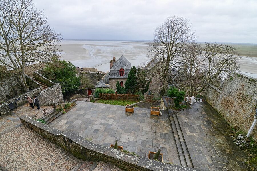 Mont-Saint-Michel walls and medieval houses