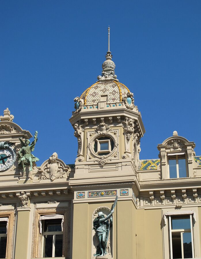 Detail of the Belle Époque architecture of the Casino de Monte-Carlo, designed by Charles Garnier