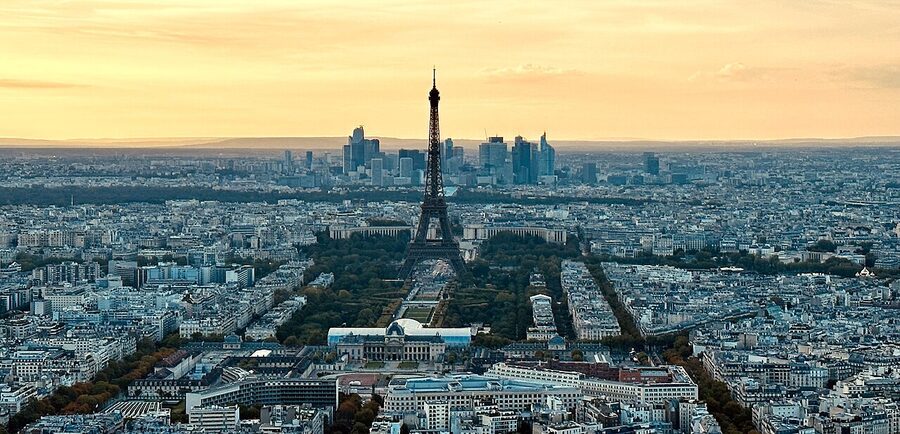 Eiffel Tower in the foreground at sunset from Montparnasse