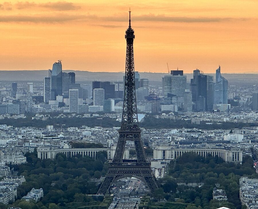 Paris rooftops at sunset from the Tour Montparnasse observation deck