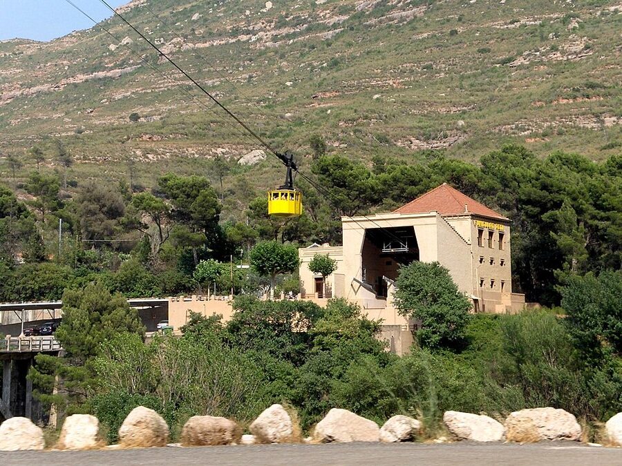 The Aeri de Montserrat cable car pulling into the upper station