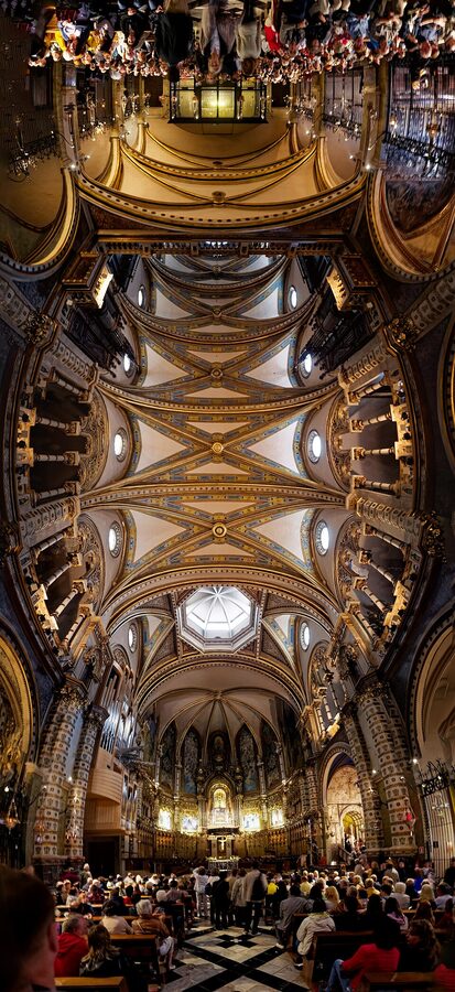 The nave of the Basilica de Montserrat looking towards the altar