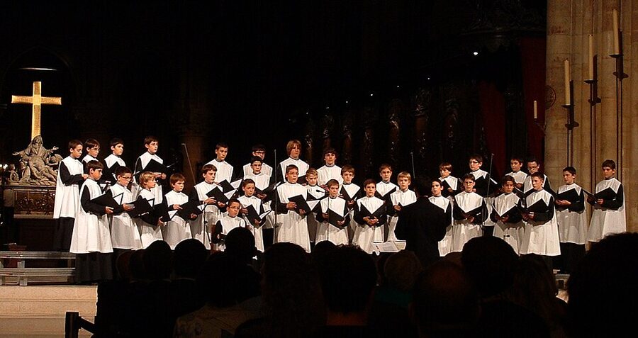 The Escolania de Montserrat boys choir performing inside the basilica