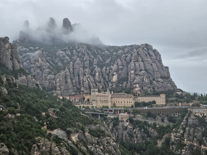 Montserrat monastery shrouded in low cloud