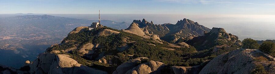 Wide panorama of the serrated Montserrat mountains