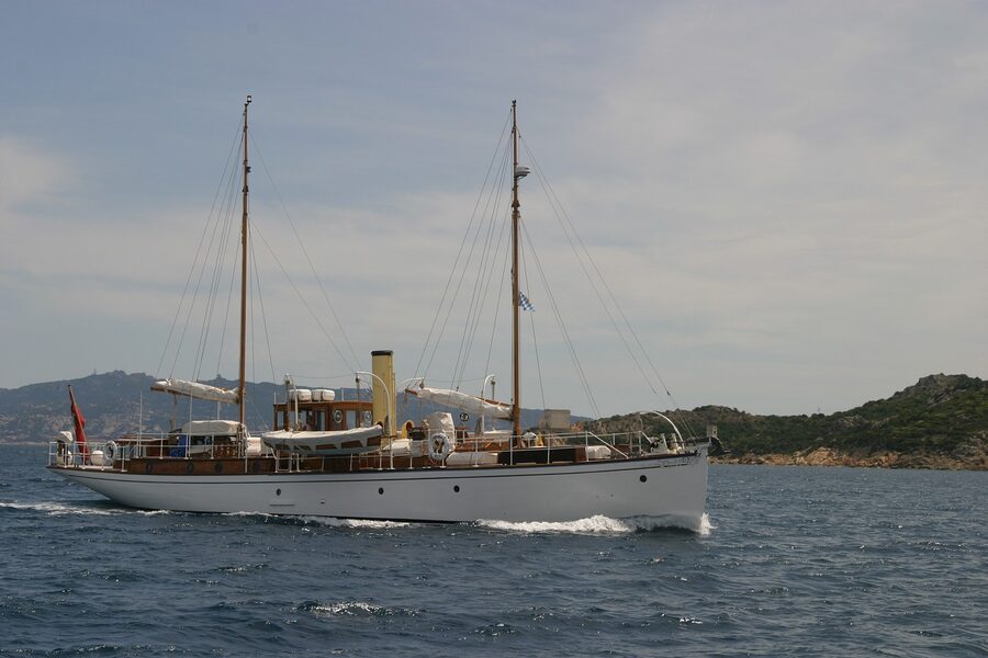 Motor yacht near La Maddalena and Caprera Sardinia turquoise water
