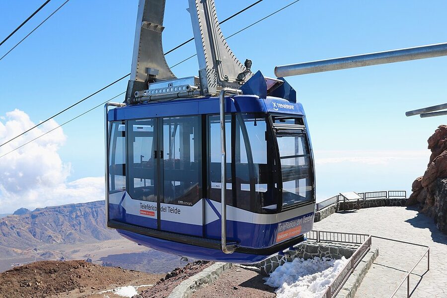 Teide cable car carriage ascending from the base station