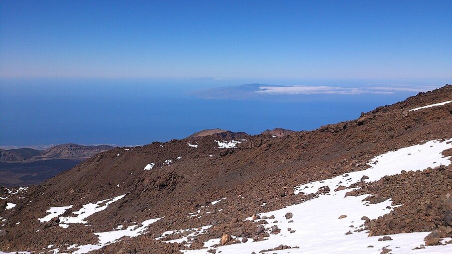 View of the Canary Islands archipelago from the upper trails of Mount Teide