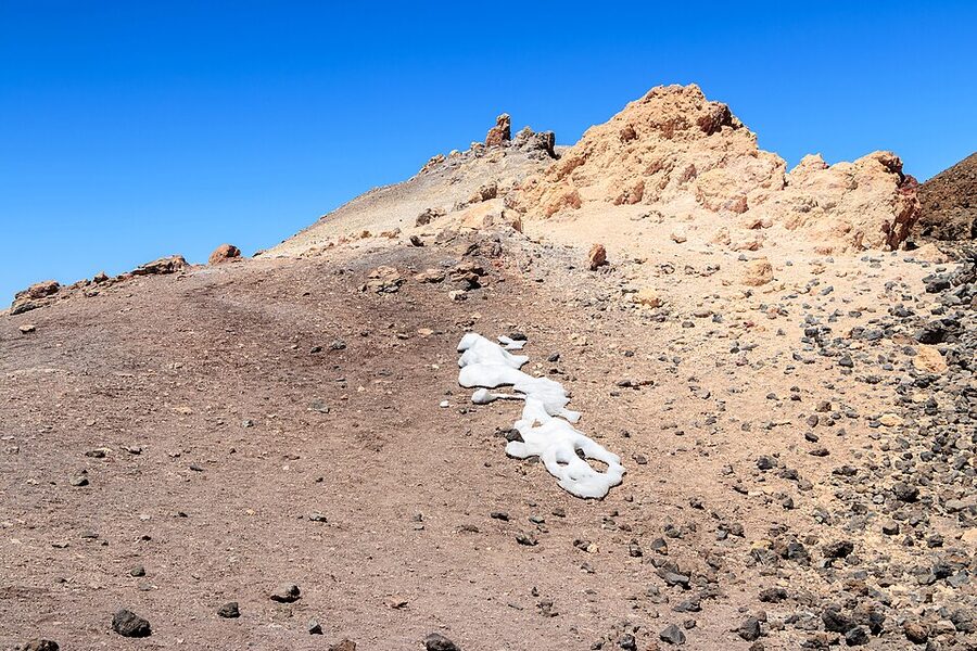 Snow on the upper slopes of Mount Teide above the cloud line
