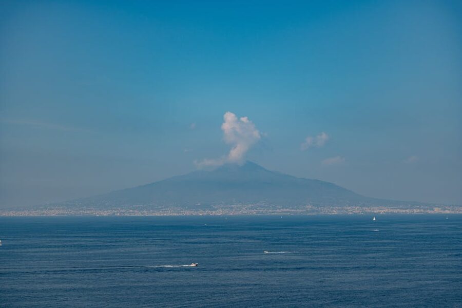 Mount Vesuvius and Gulf of Naples view from the sea