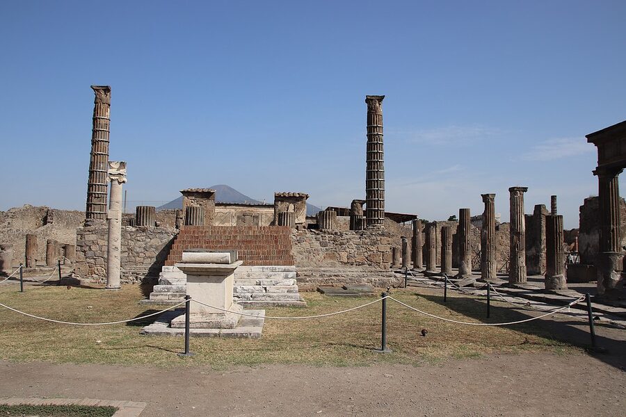 Pompeii ruins forum with stone columns