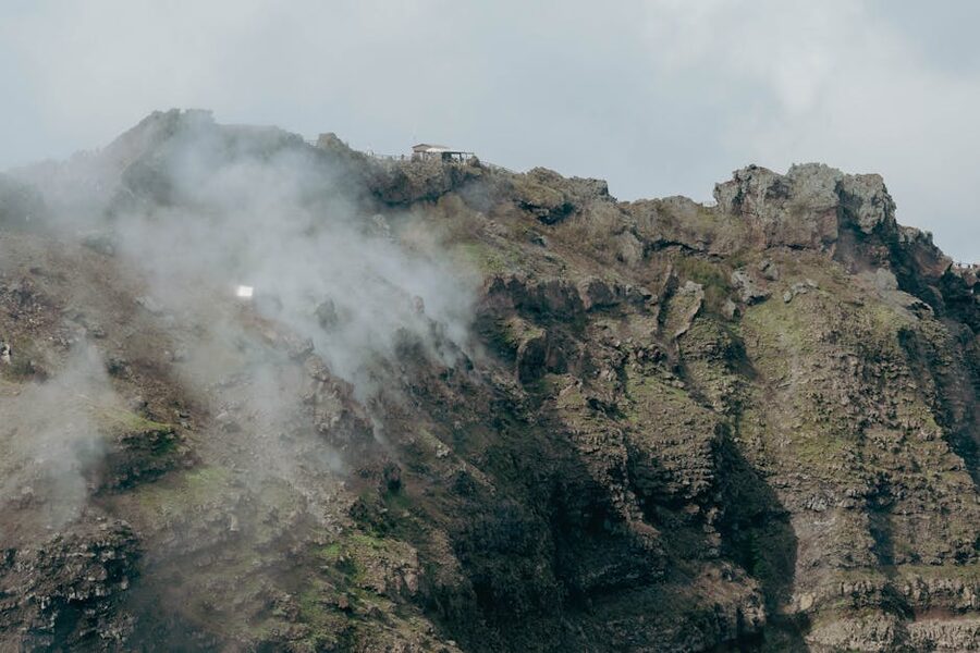 Mount Vesuvius rugged summit with cloud