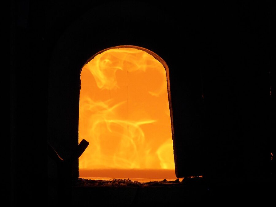 Murano glass furnace closeup during a glassblowing demonstration