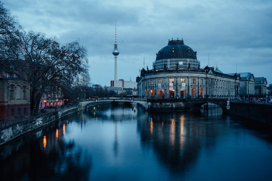 Museum Island and Fernsehturm at dawn over the Spree River