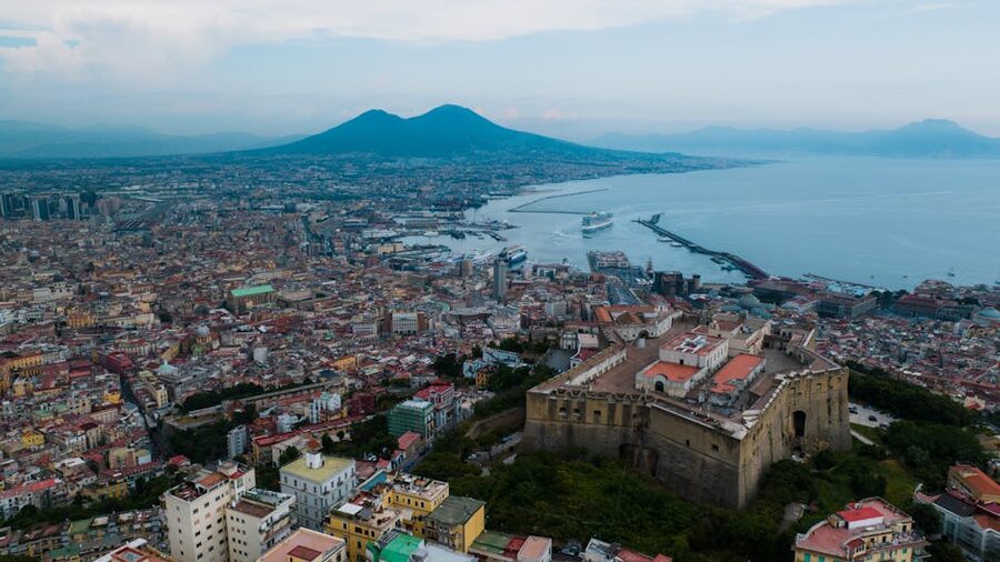 Castel Sant Elmo Naples aerial with Vesuvius