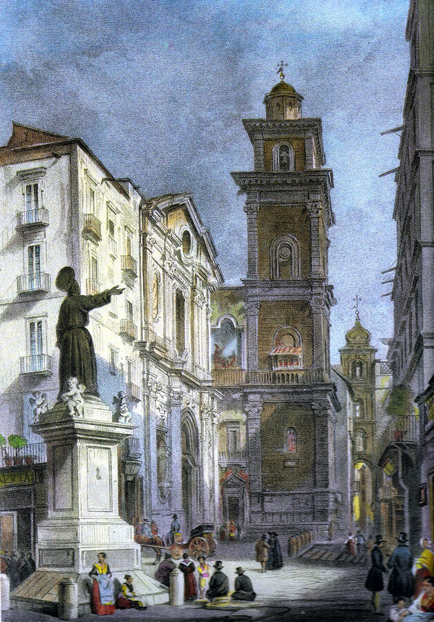 Piazza San Gaetano lithograph 1845 Naples