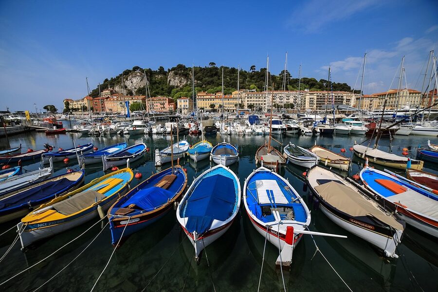 Nice port with sailboats and colourful buildings