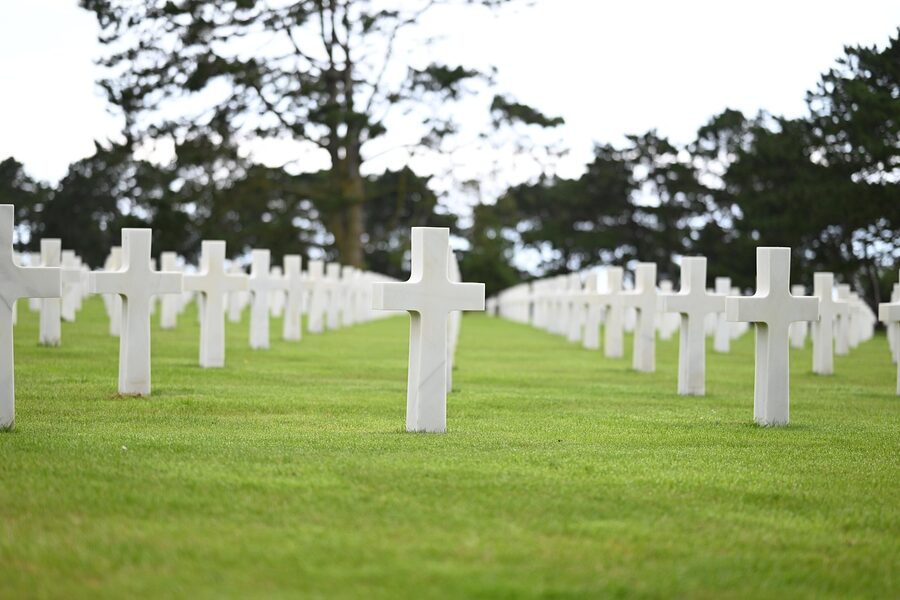 White crosses at the Normandy American Cemetery honoring fallen soldiers