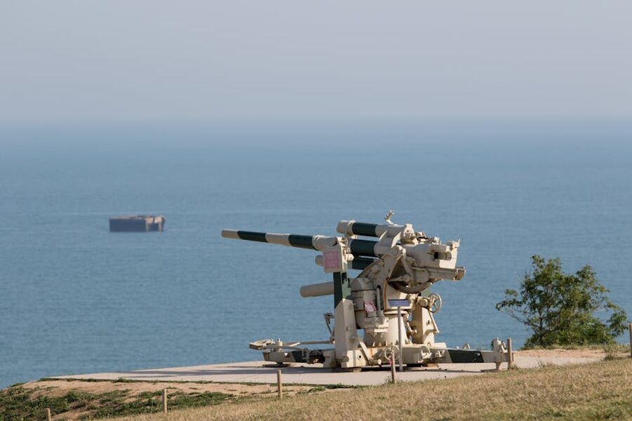 Historic cannon overlooking the sea at Arromanches Normandy